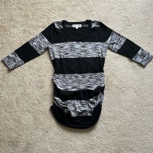 Pink Rose Long Striped Sweater Black & Grey Three Quarter Length Sleeve